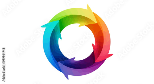 Colorful Circular Arrow Cycle with Gradient Colors on White Background