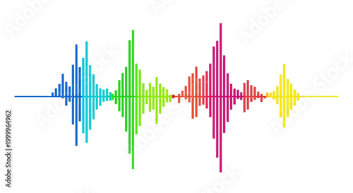 Colorful sound wave visualization, audio spectrum equalizer, music pulse, digital sound wave