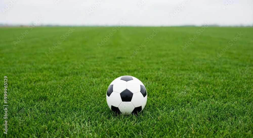 Naklejka premium Soccer ball sitting on grass in field