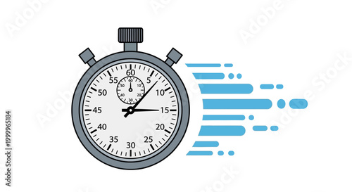 Fast Stopwatch Icon with Blue Speed Lines - Time Flies Concept