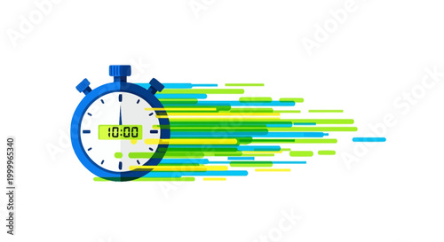 Fast Stopwatch Showing 10:00 with Speed Lines - Time Management Concept