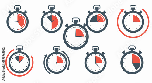 Stopwatch Icons Set: Time Management, Countdown, and Speed Measurement