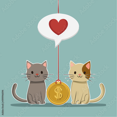 Cats and Money Symbol with Heart
