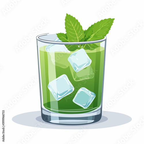 Refreshing Green Drink with Mint and Ice Cubes
