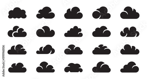 Set of black clouds icon in flat style isolated on transparent background vector illustration.