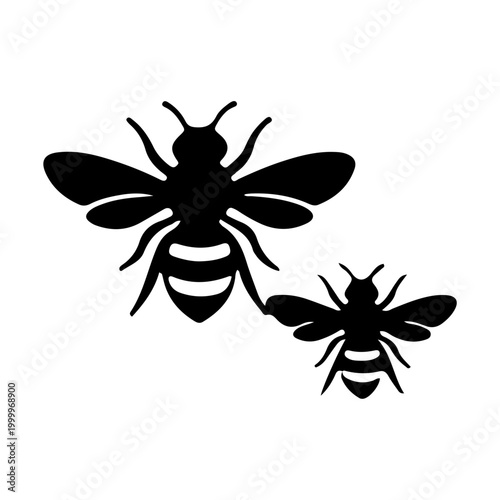 Two black honeybee silhouette icons isolated on white