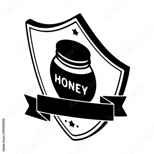 Honey Jar Emblem Illustration on Shield with Ribbon
