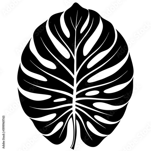 Monstera Deliciosa Leaf Silhouette Vector - Tropical Swiss Cheese Plant Foliage Icon