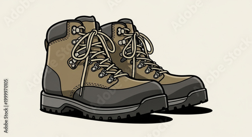 Pair of sturdy hiking boots with laces and rugged soles.
