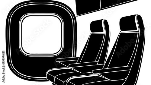 Airplane Window Seat Silhouette Vector Travel Airline Icon