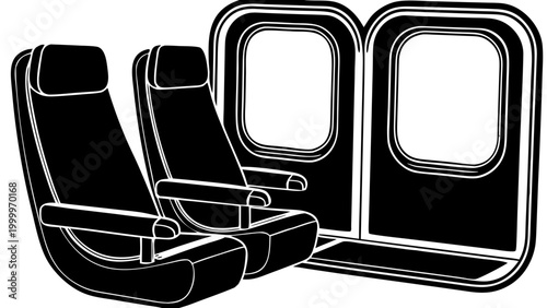 Airplane Window Seat Silhouette Vector Travel Airline Icon
