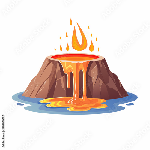 Cartoon Volcano Erupting Lava into the Sea