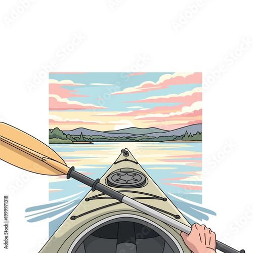 Kayaking on lake at sunset