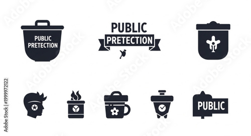 Public Protection Icons - Shield, Bin, Head, and More.