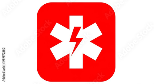Red Square Icon Featuring a White Star of Life with Lightning Bolt.