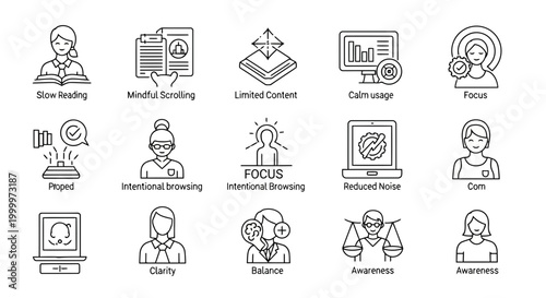 Essential concepts for achieving digital balance and enhanced focus in a connected world, promoting mental well-being and mindful engagement with technology
