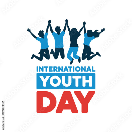 International Youth Day Typography Design with Jumping Youth Silhouette Illustration