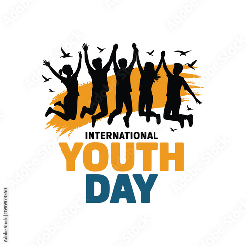 International Youth Day Celebration Concept with Silhouette of Happy Young People Jumping