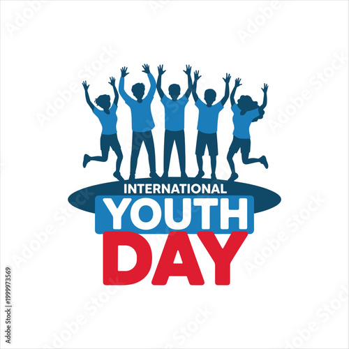 International Youth Day Celebration with Happy Jumping Young People Silhouette Vector Illustration
