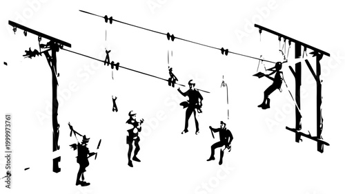 Zipline Adventure Course Silhouette Vector Extreme Sport Icon