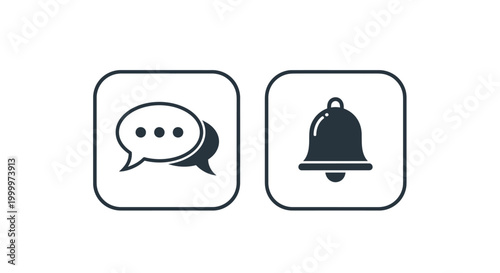 Notification icons for chat and bell.
