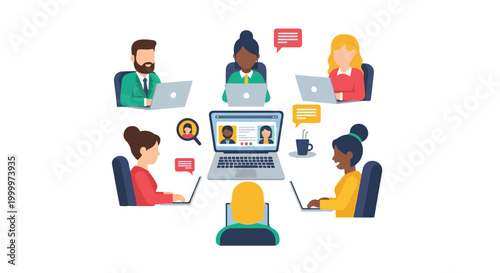 Εκτύπωση καμβά Diverse professionals collaborate in a virtual meeting, using their laptops to connect and work together in a remote workspace setting