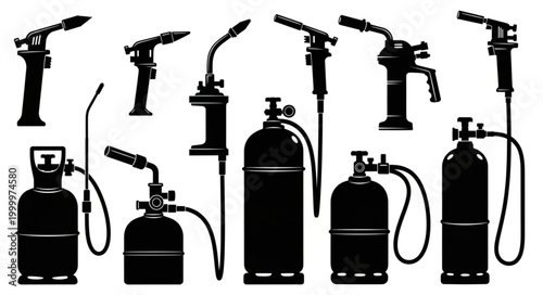 Silhouette Collection of Blowtorches and Welding Torches.