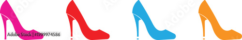 Women's high heels shoe silhouette outline vector black and read, Yellow,Pink, icon isolated illustration. High Heel Shoe Icon Set – Elegant Women Stiletto Pumps in Outline, Solid and Silhouette Style