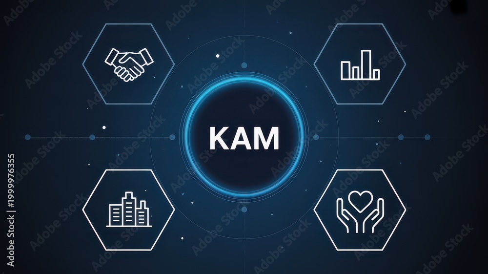 Fototapeta premium KAM Key Account Management business concept with digital interface and corporate icons