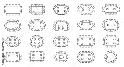 Collection of various table seating arrangement diagrams.