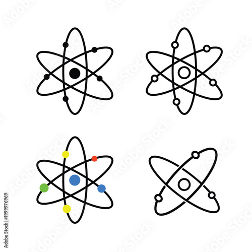 Atom icons included in the set  atomic structure and nuclear energy symbols  physics and chemistry for education  medical  and technology projecting vector illustrations.