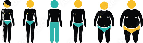 Male and female human figures representing different body types and obesity levels