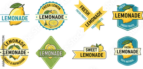Lemonade Label and Badge Set with Fresh Lemon, Sweet, and Refreshing Design for Beverage Branding, Packaging, and Marketing