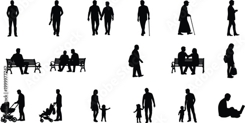 Collection of silhouettes showing people of different ages and activities