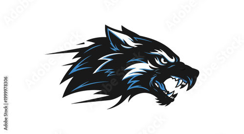 Stylized wolf head illustration against black background