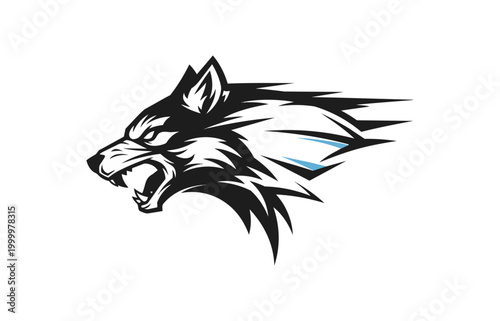 Stylized wolf head illustration against dark backdrop