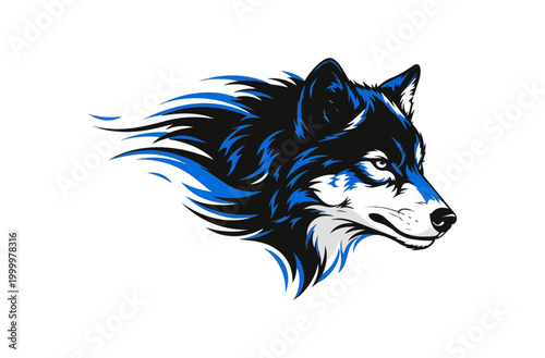 Stylized wolf head illustration against dark background