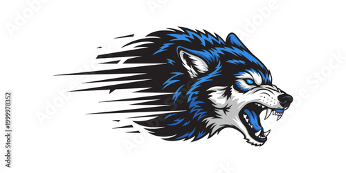 Stylized wolf head illustration with motion blur effect against black background