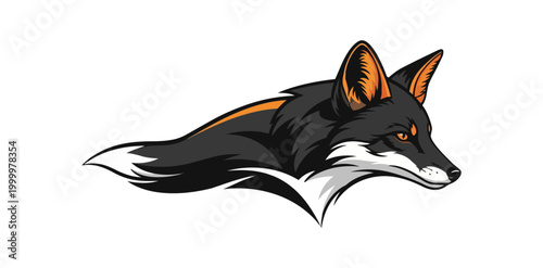 Stylized wolf illustration against black background with blue accents