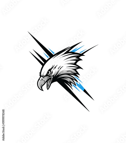 Stylized wolf illustration on black background with blue accents