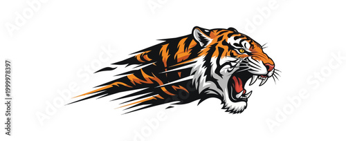 Tiger head with motion effect graphic design element on black background