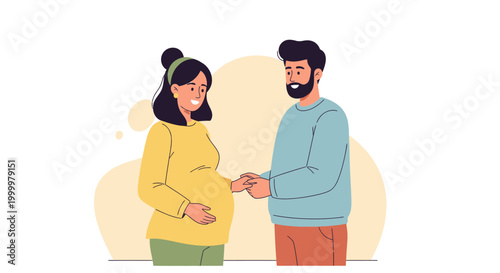 Expecting Couple Holding Pregnant Belly Joyfully Anticipating New Life