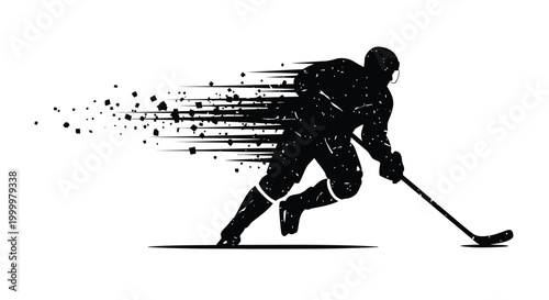 Hockey player silhouette, dynamic motion graphics, sports illustration, black athletic design