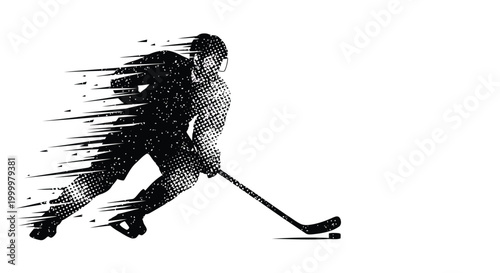 Hockey player, ice hockey, monochrome illustration, dynamic motion, sports graphics