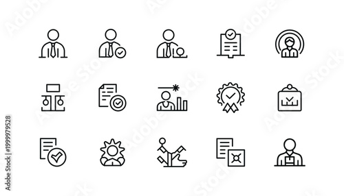 Corporate Management Icons Set – Strategy, Report and Productivity Symbols