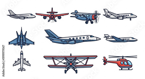 Collection of various aircraft types and airplanes.