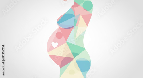 Abstract artistic representation of an expecting mother with a vibrant geometric pattern, celebrating the journey of pregnancy, new life, and maternal love