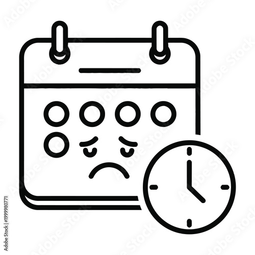 Sad calendar with clock showing stress and time running out