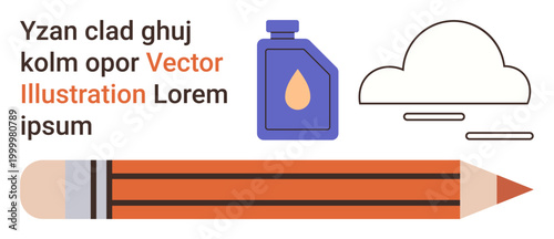 Education, creativity, design tools, cloud storage, writing, and drawing. Features a pencil, ink bottle cloud outline and placeholder text. Perfect for education and creativity