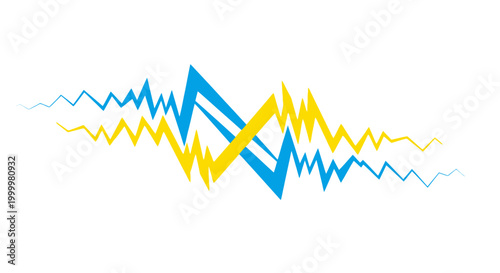 Blue and yellow waveform graphic design.
